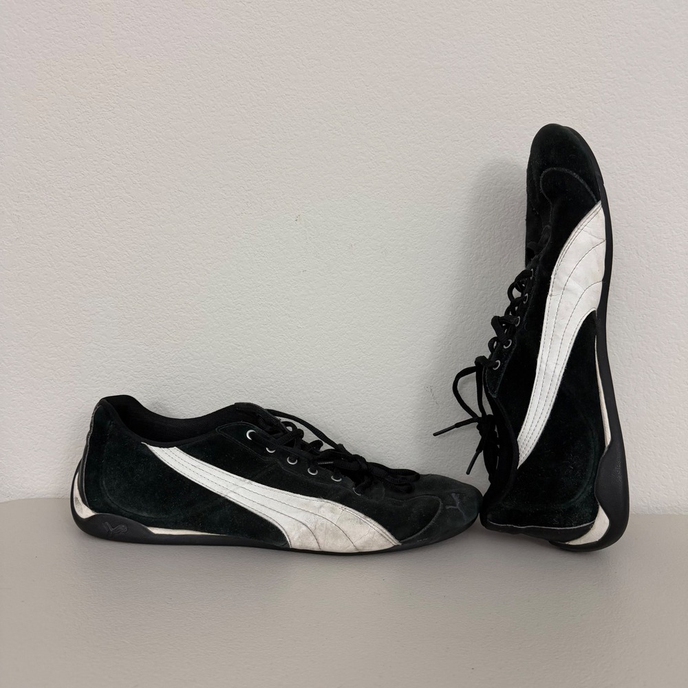 VTG Puma Speed Cat Sneakers Mens 13 Black White Suede Motorsport Low Top Shoes